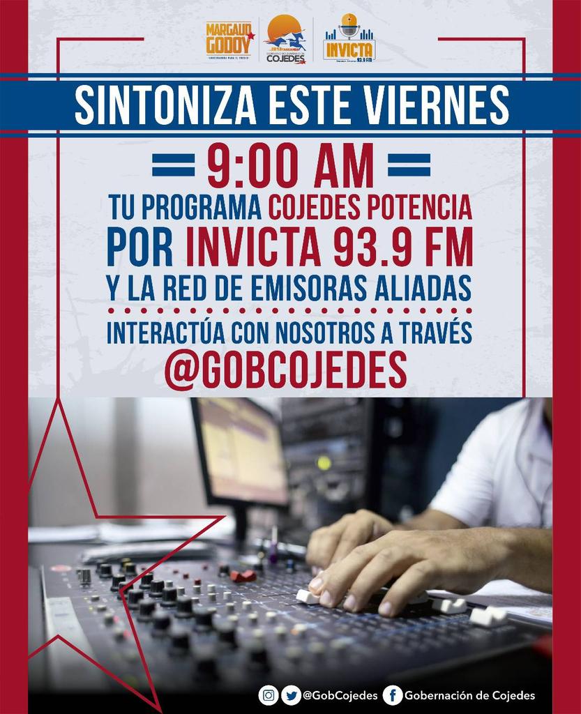 No te pierdas este viernes el programa radial "Cojedes Potencia" a través de nuestra emisora matriz <a href="/invicta93/">Gosia Ch</a>.9fm y la red de emisoras aliadas.