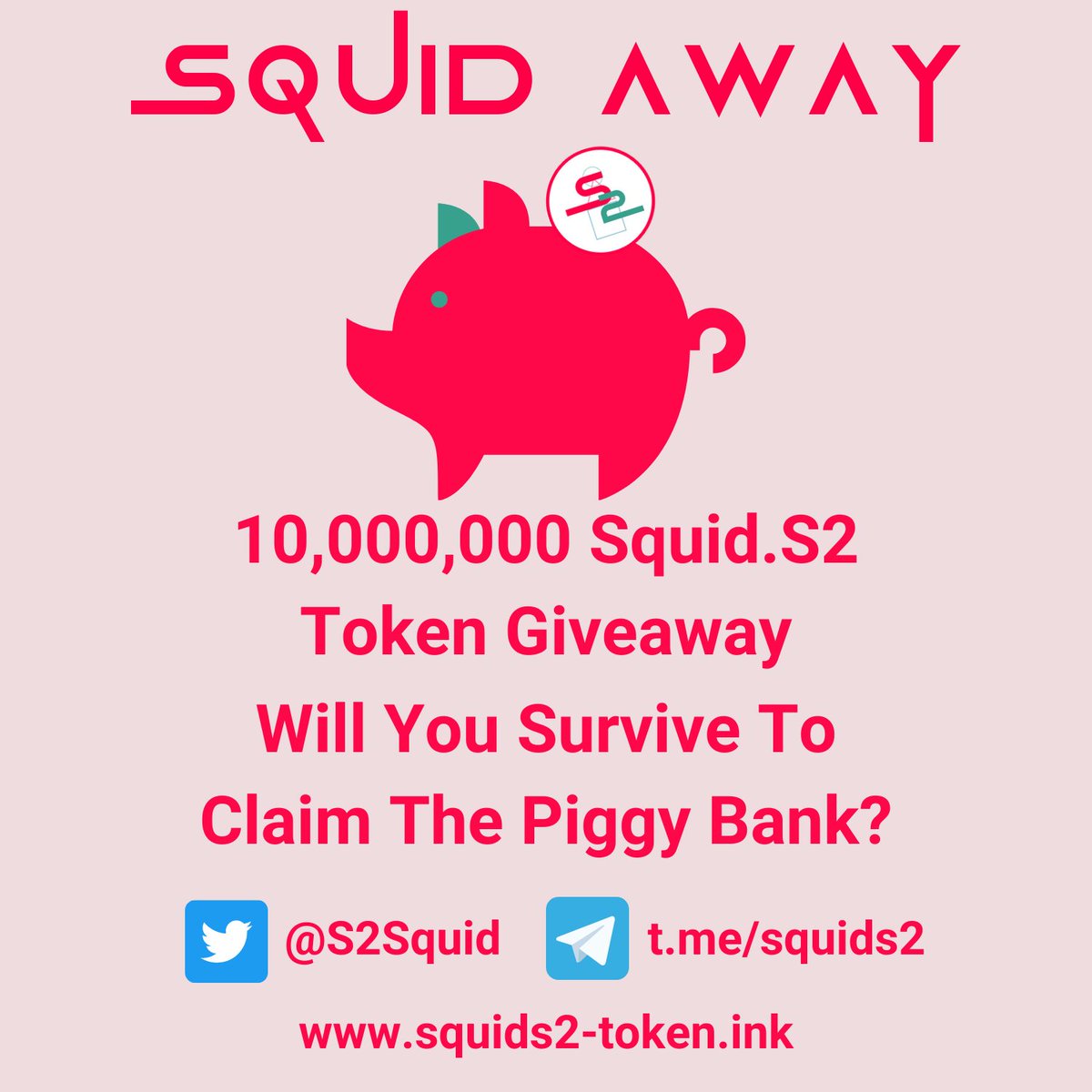 S2Squid's tweet photo. 10,000,000 Squid.S2 Token Giveaway!

One Lucky Player will win 10,000,000 Squid.S2

Contest Rules and Entry here:
https://t.co/H7SF7uVMzj

Will you be the final player alive?
#squids2  #squidaway https://t.co/8P9YREPMt1
