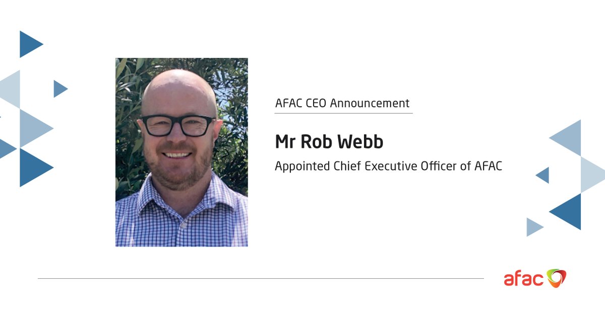 AFACnews's tweet photo. The Board of Directors of the Australasian Fire and Emergency Service Authorities Council (AFAC) is pleased to announce the appointment of Mr Rob Webb as Chief Executive Officer of AFAC, effective 13th December 2021. 

Read more: https://t.co/ohhJUMiY5Y https://t.co/bxWcZgs9J6