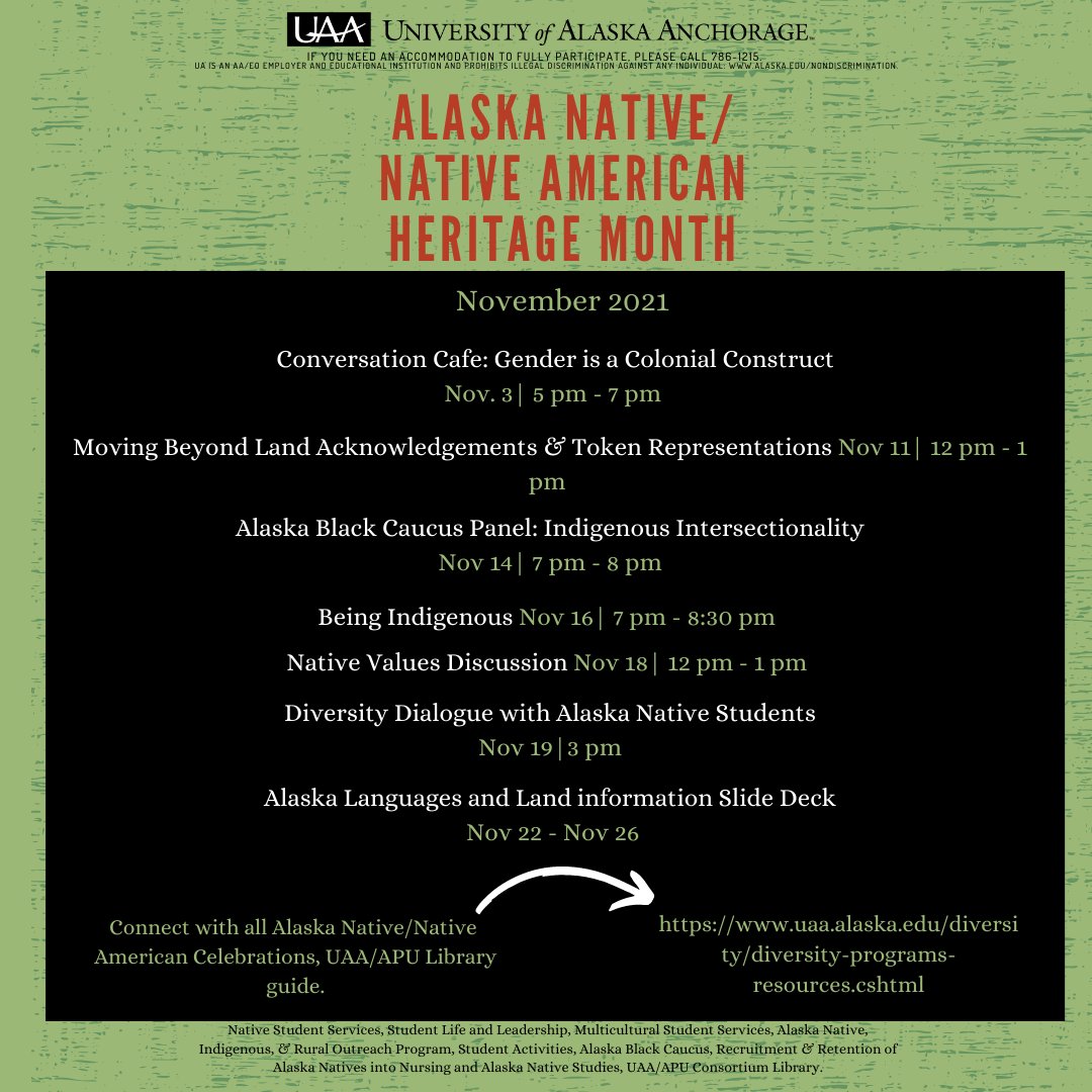 UAA_SACP's tweet photo. Throughout the month, participate in these different events to celebrate Alaska Native Heritage Month https://t.co/hMFssmv7Cj
