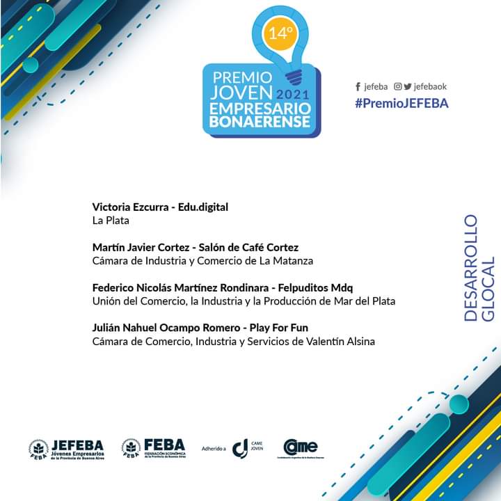 #PremioJEFEBA 2021
 🟩 𝗙𝗶𝗻𝗮𝗹𝗶𝘀𝘁𝗮𝘀 𝗗𝗘𝗦𝗔𝗥𝗥𝗢𝗟𝗟𝗢 𝗚𝗟𝗢𝗖𝗔𝗟 ¡𝗖𝗼𝗻𝗼𝗰𝗲𝗹𝗼𝘀!
- Votá a tu favorito con tu comentario y like. Compartilo en las redes!!
Usá nuestro <a href="/febaok/">➡️ Federación Económica Buenos Aires</a> <a href="/jefebaok/">Jóvenes Empresarios FEBA</a> -