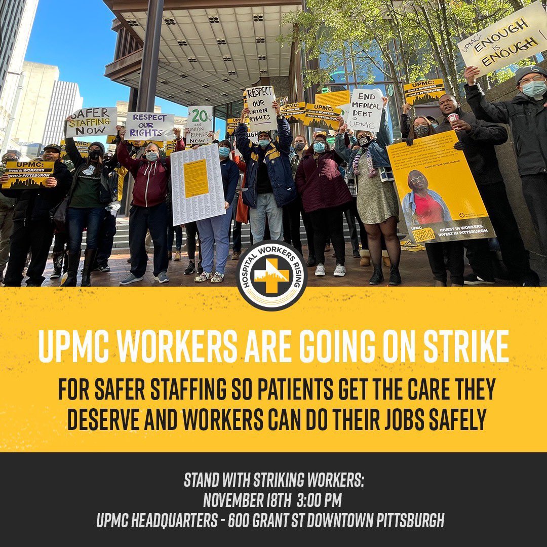 AlleghenyLabor's tweet image. Join us tomorrow as we stand in solidarity with UPMC workers. @seiuhcpa @PGHHospitalWork #UPMCStrike