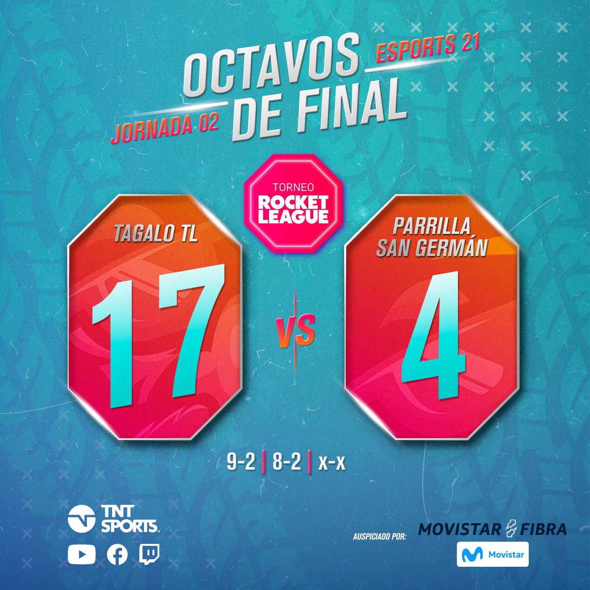 TNTSportsAR's tweet photo. ¡DE LOCOS! 💥
Después de una gran serie, #TagaloTL superó a #ParrillaSanGermán por 2x0 y avanzó en #RocketLeaguexTNTSports 🚀
¿Cómo le irá en los cuartos de final? 🤟🏼
Auspiciado por @MovistarArg | #RocketLeagueMovistar https://t.co/dNM52XaZrT