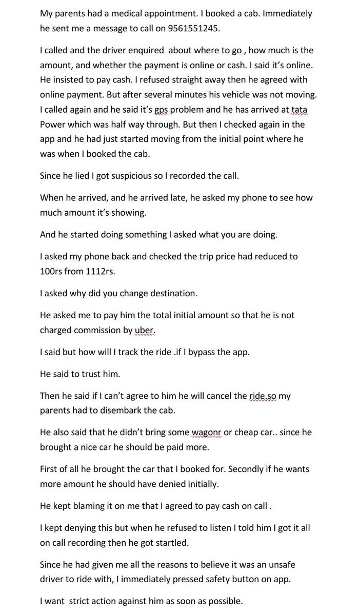 nitinpratapsi19's tweet photo. @dkhos @Uber_Support @uber @Uber_India my parents had a medical appointment. I booked a cab. Immediately he sent me a message to call on 9561551245.detailed complaint attached. https://t.co/tBvedEFoUl