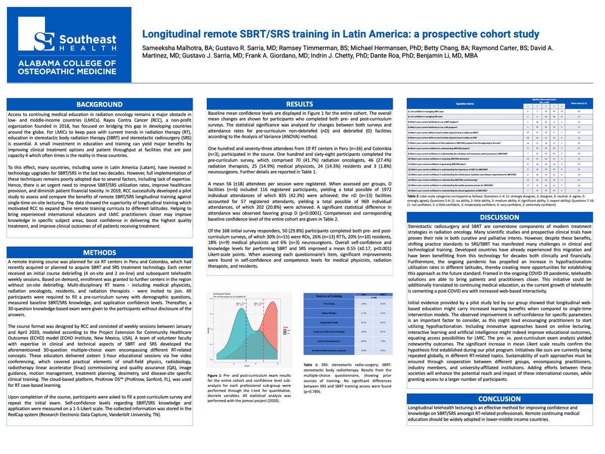Excited to participate in the virtual ACOM/SHM poster day with our research on longitudinal remote SBRT/SRS training in Latin America: a prospective cohort study! 

<a href="/SocietyHospMed/">Society of Hospital Medicine</a> <a href="/ACOMEDU/">ACOM</a> #shmWiregrass #ACOMposterday #WGMER