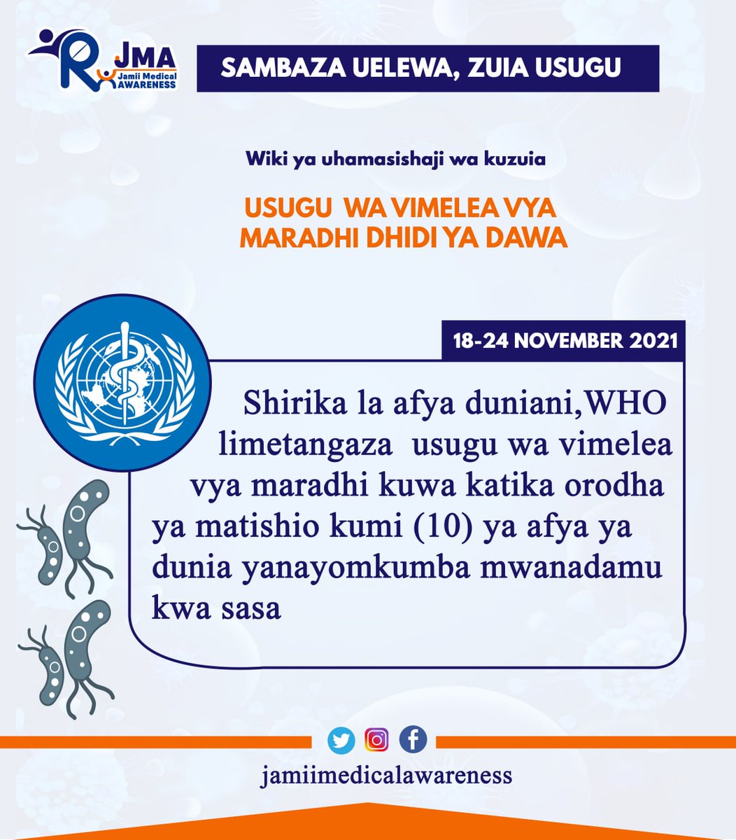 JamiiMedical's tweet photo. Wiki ya uhamasishaji wa kuongeza uelewa wa usugu wa vimelea vya maradhi. 
SAMBAZA UELEWA,ZUIA USUGU.
#SpreadAwarenessStopResistance
#AntimicrobialResistance #WAAW https://t.co/dsue8tLex4
