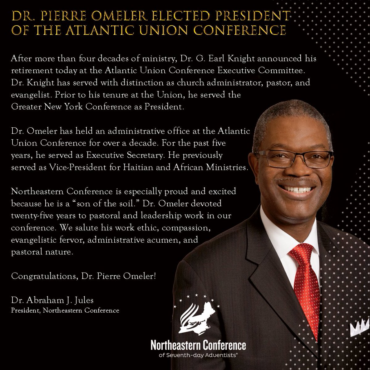 A message from the president, Dr. Abraham J. Jules