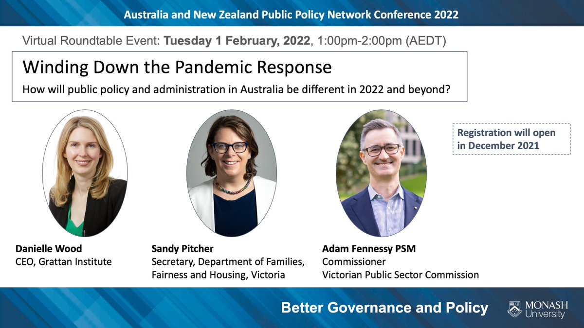 _joshuanewman's tweet photo. There's still time to submit an abstract to the 2022 Aus/NZ Public Policy Network conference! https://t.co/jbIkFOYSws

And I'm very excited to announce a virtual roundtable event as part of PPN, featuring @danielleiwood, @Sandy_Pitcher and @adamfennessy! https://t.co/7nvZ7UgNgT
