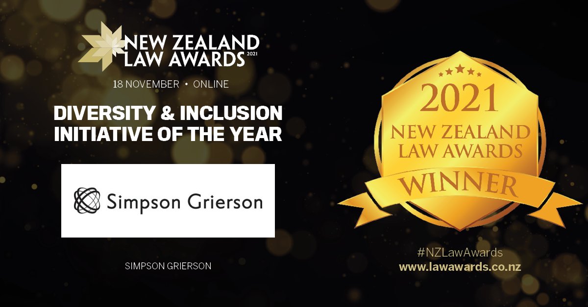 The award for Diversity &amp; Inclusion Initiative of the Year goes to <a href="/SimpsonGrierson/">Simpson Grierson</a>! #NZLawAwards