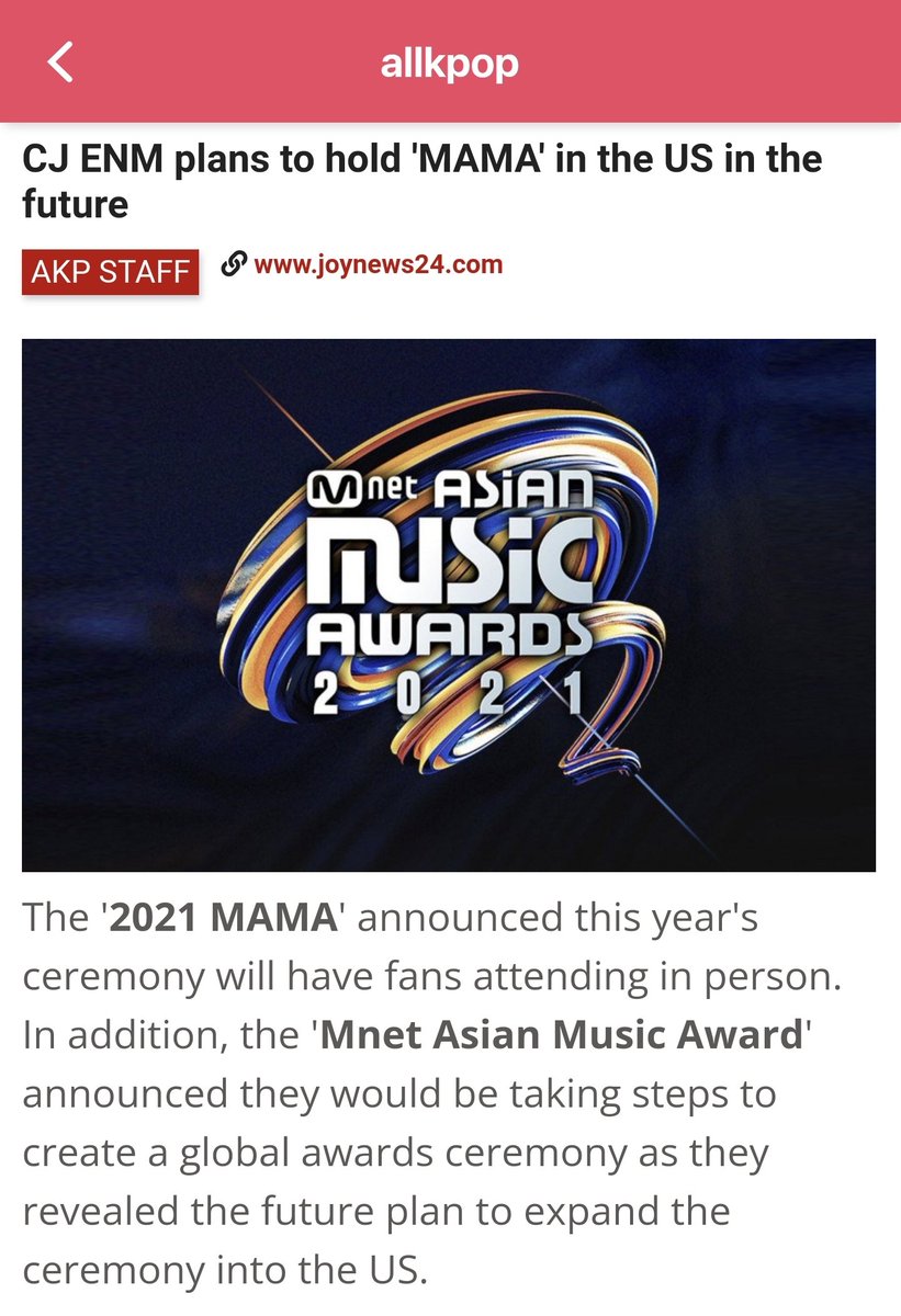 theQoos_'s tweet photo. [K-Pop NEWS] DAILY RECAP | 11/17/21

[News/allkpop] CJ ENM plans to hold 'MAMA' in the US in the future

#MAMA 
More On📲: https://t.co/vo6h4evFt4 https://t.co/7kclL9kxut