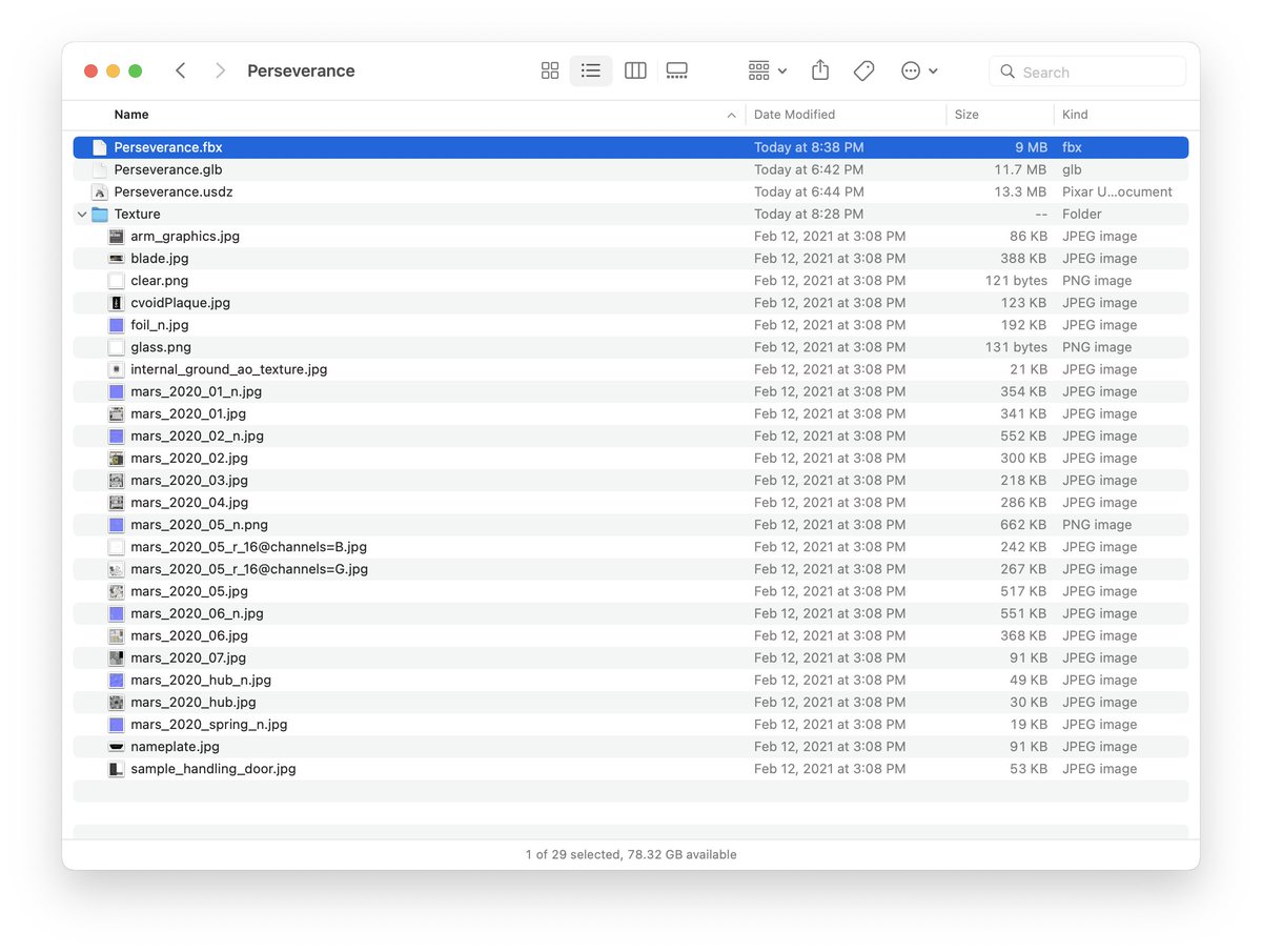 BurningThumb's tweet image. Have you ever wanted that 3D model of Perseverance in FBX format?  I did and so I have converted the file and extracted the textures. It opens nicely in #Unity3D and #Cheetah3D. You can find out more, as always, on patreon.com/burningthumb