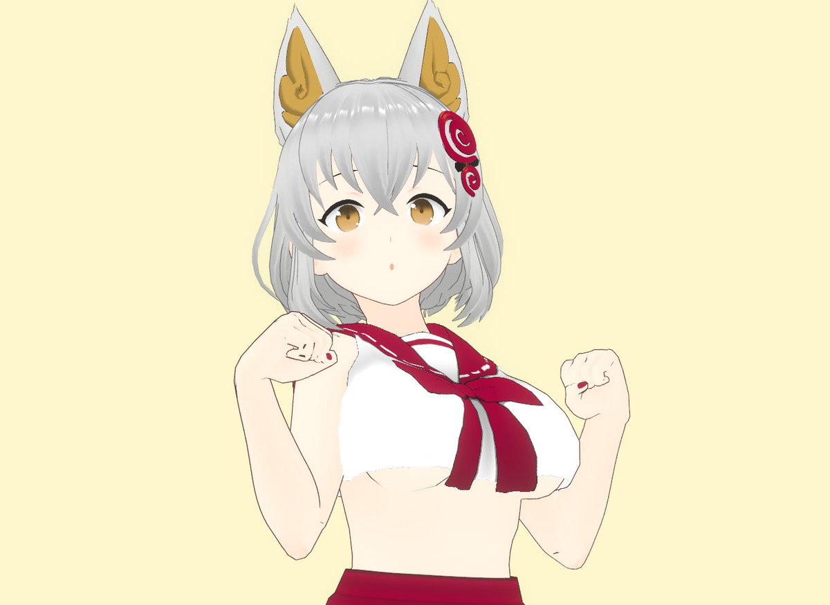 コマちゃんの3Dモデルできた🐶
下乳出したくて時間かかった～ネイルと八重歯見せたくてあざといポーズをしていただいたので見てください 