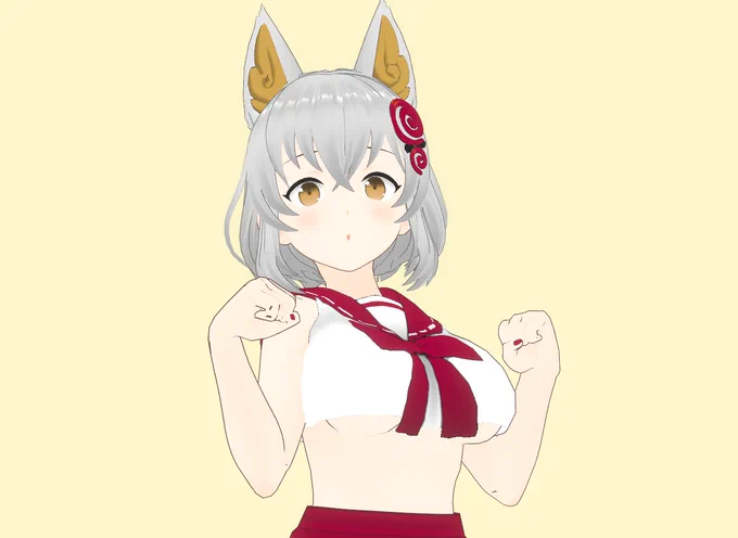 コマちゃんの3Dモデルできた🐶
下乳出したくて時間かかった～ネイルと八重歯見せたくてあざといポーズをしていただいたので見てください 