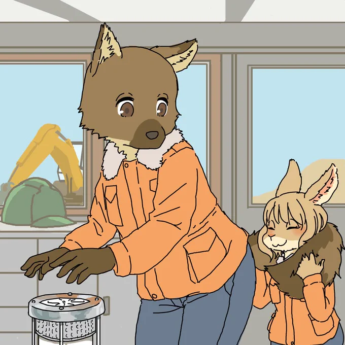 暖をとるウサギ 