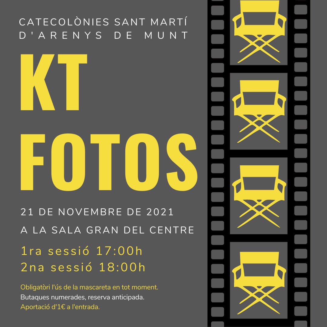 catecolonies's tweet photo. Ja tenim aquí la passada de fotografies de les #KT2021! Serà el proper diumenge 21 de novembre a la Sala Gran del @ElCentreAdM, en dues sessions. Cal fer reserva prèvia d’entrades en l’enllaç de la biografia
Aportació de 1€ a l’entrada de la Sala
#KT #lleure #estiu #arenysdemunt https://t.co/21sLhoa4Pv