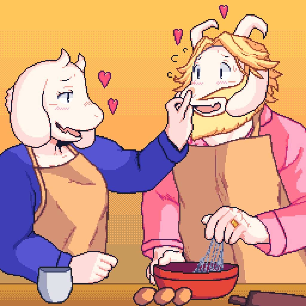 Smushilad's tweet photo. Asgoriel Week #2
Prompt: Baking
Toriel teasing her husband while baking ^^ #AW2021 #Asgoriel #Toriel #Asgore #Deltarune https://t.co/J785Biv7Oc