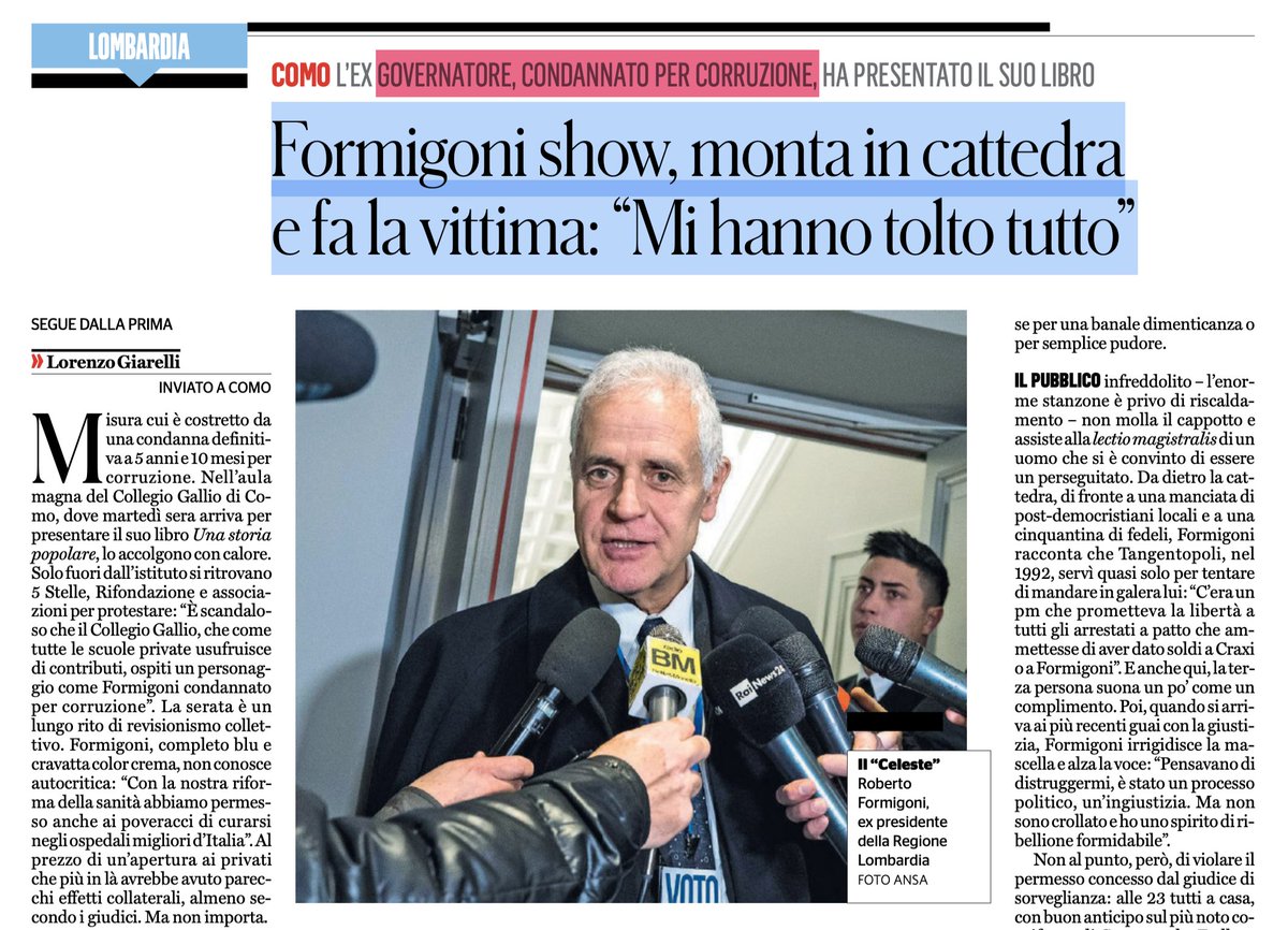 MaxLandra's tweet photo. ..IL #CELESTE #CIELLINO #MEMORESDOMINI #Formigoni fa la vittima: “Mi hanno tolto tutto”
TRANNE IL #VITALIZIO..!!
#VERGOGNA SENZA FINE https://t.co/TcXo5pakWI