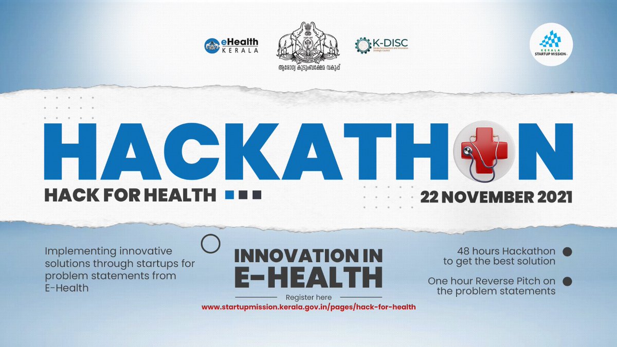 startup_mission's tweet photo. #HackforHealth, a 48-hour virtual hackathon to find the best startup solution for problem statements from the Health Department. Organised by @health_kerala & #K_DISC in collaboration with #KSUM to design technology-based systems for health benefits.
Reg: https://t.co/uNDIYQSo4j https://t.co/yw9mRooERH