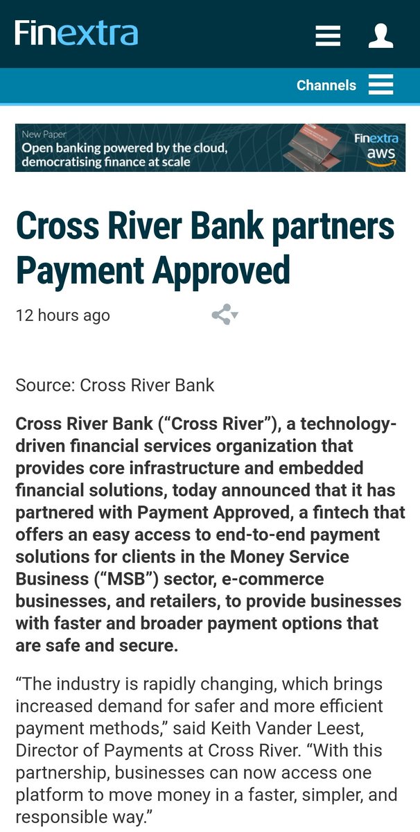 1CrypticPoet's tweet photo. 🔥 Ripple partner Cross River Bank partners up with Payment Approved to provide businesses with faster and broader payment options that are safe and secure.

https://t.co/sD0PPzpto8
#XRP #XRPCommunity #crypto #blockchain https://t.co/8WKWp42MJb