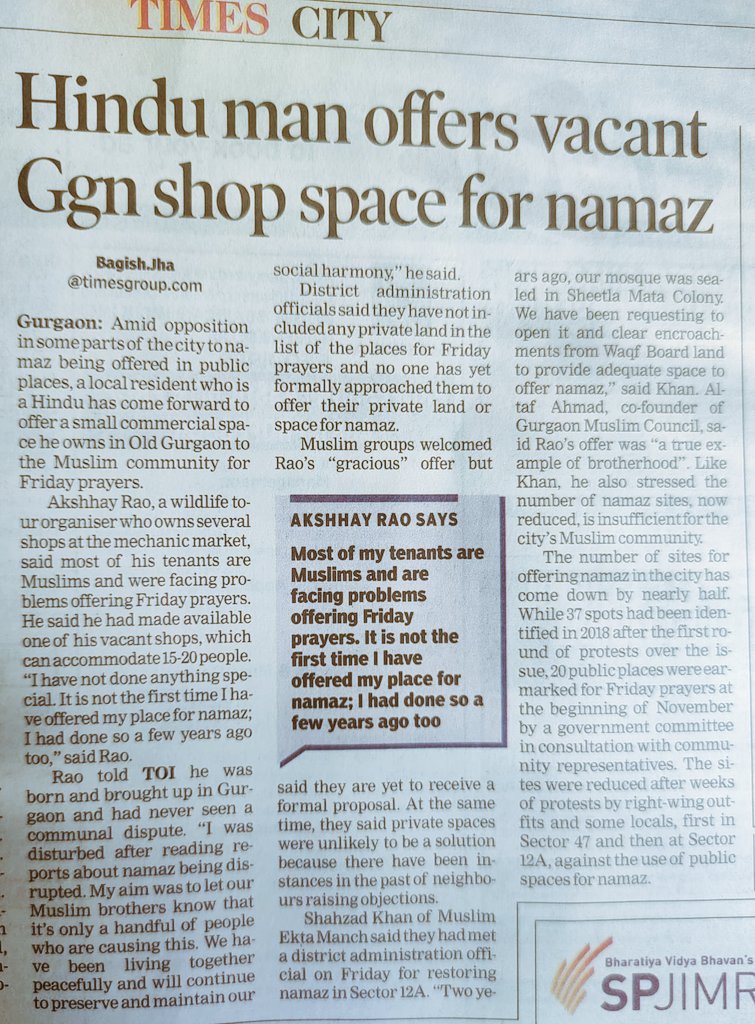 #1
In midst of unfortunate events of Namaz disruption in Gurgaon, Gurgaon Gurudwara Association and an individual Akshay Rao rose to the occasion &amp; exhibited the True Fabric of India.
#gurudwara
#reflections
#realIndia