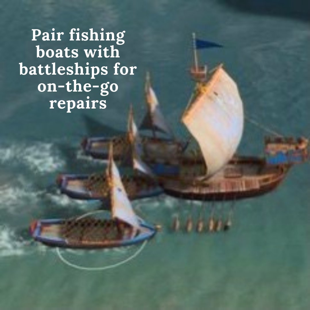 crownchannel's tweet photo. Ahoy, captains! How do you dominate #AgeOfEmpiresIV naval warfare? Pair your battleships with three fishing boats so they can repair your warships.
For more #AgeOfEmpires action & IRL battles, tune in to #CrownSimMode Sat. @ 7pm ET/4pm PT on Twitch. https://t.co/WEUtJAokNO