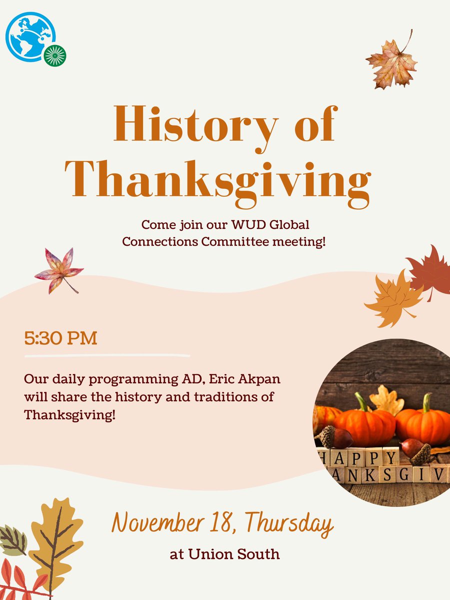 Join us tomorrow Thursday November 18th in our discussion about the history of Thanksgiving! 

When? TOMORROW at 6:30
Where? Union south 
We look forward to seeing you all!