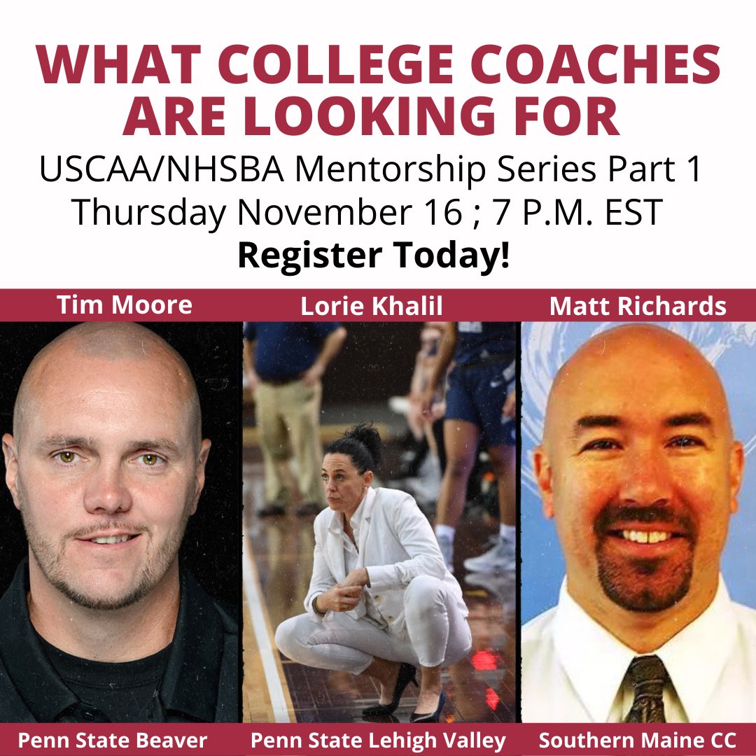 TheNHSBA's tweet photo. Attention students! Part one of our mentorship series with @USCAA is tomorrow! Click the following link to register! See you tomorrow! https://t.co/7KmpoGK4kK https://t.co/N0bjS2u8Q6