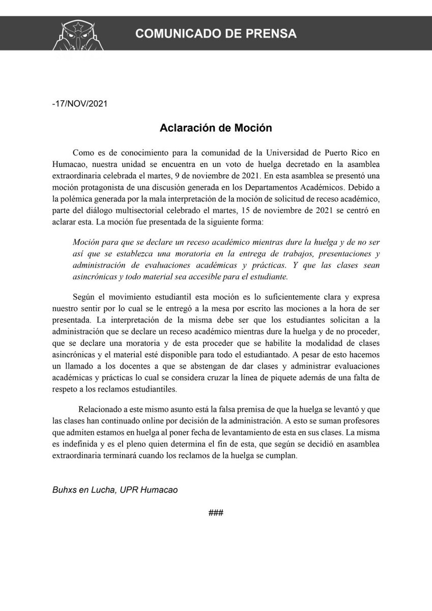 Movimiento Estudiantil UPRH tweet media