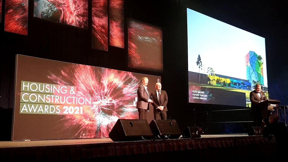 HOTA Gallery takes home the trophy for the Tourism and Leisure Facilities over $10 million category at the <a href="/MBAQld/">Master Builders Qld</a> state awards! Read more bit.ly/3cm8RaK 

@hotagc <a href="/cityofgoldcoast/">City of Gold Coast</a> 

#DrivenByChallenge #BuiltWithPride #mbawards21 #masterbuilders #construction #GoldCoast