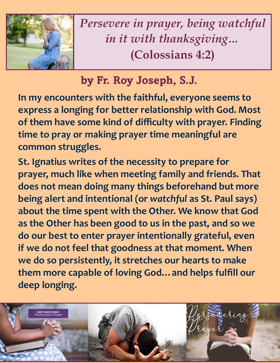 MontserratJRH's tweet photo. "Persevere in Prayer" written by Fr. Roy Joseph, SJ on our Montserrat Blog!
#FrRoy #Montserrat #Jesuit #Ignatian #prayer #fortitude #thanksgiving #perseverance #LakeDallas #Catholic #MJRH #goodnews #Gospel #grace https://t.co/gHKcvArWW3