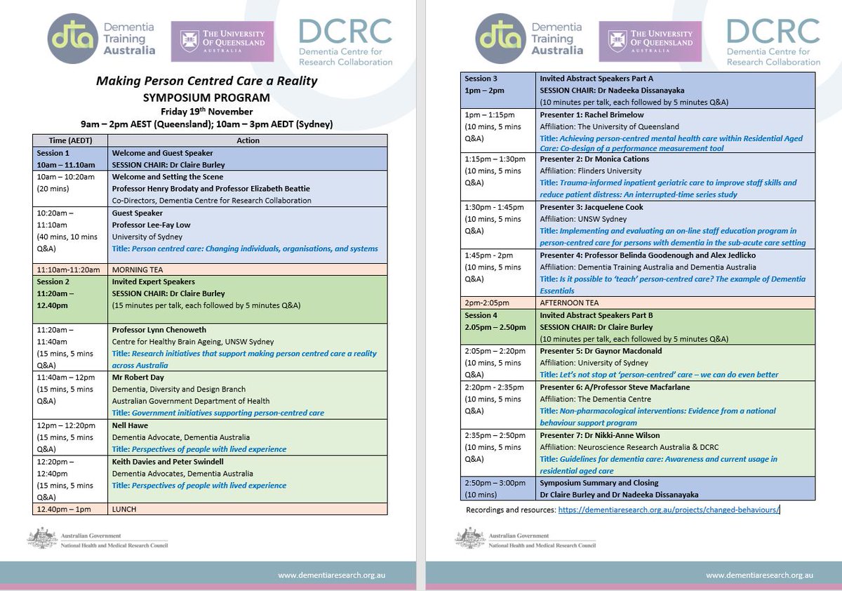 DementiaCRC's tweet photo. 1 more sleep!
Tomorrow from 10am AEDT
Making person centred care a reality! #dementia
Our keynote speaker is the one and only Professor @leefay_low @Sydney_Uni 
We are also very lucky to have 3 Dementia Advocates from @DementiaAus with us to share their experiences and views https://t.co/H2e3K3YXwg