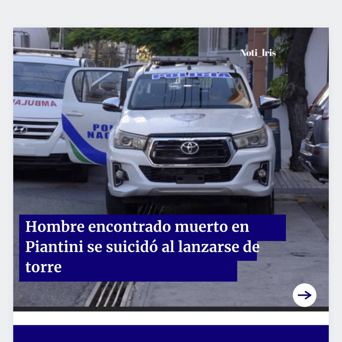 #Noticia #suicidio | La Policía Nacional informó que el hombre identificado como Checo Jiri Kocman, encontrado la mañana de este miércoles en la calle Alejandro de Jesús del sector piantini de esta capital, cometió acto de suicidio.

#Noti_lris  bit.ly/30Ahgol