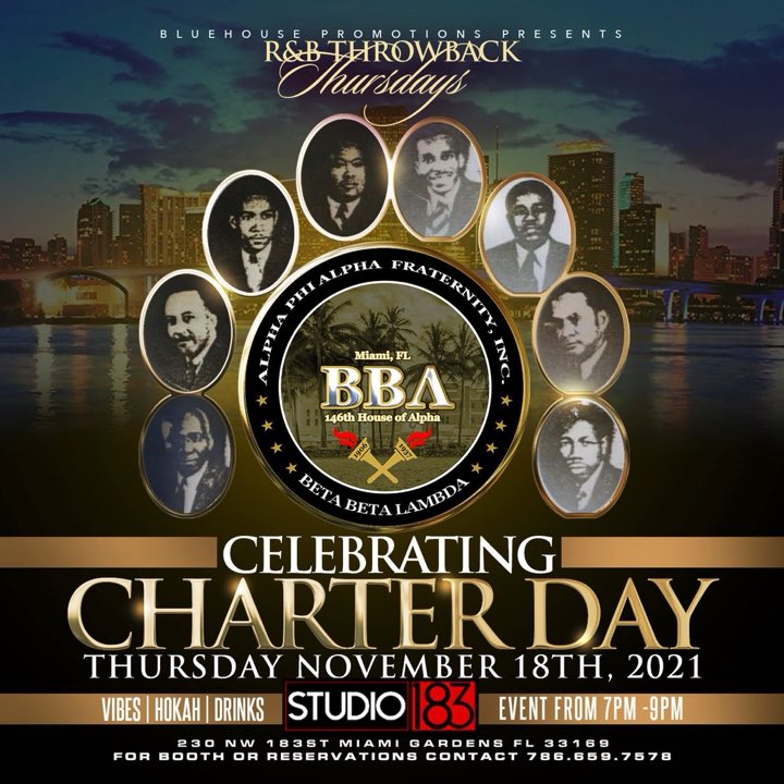 miami_alphas's tweet photo. Our 84th Charter Day is upon us, so come celebrate with us tomorrow!
Studio 183 Lounge from 7-9PM๐ค๐พ #MiamiAlphas https://t.co/xG6Sw6EoYU