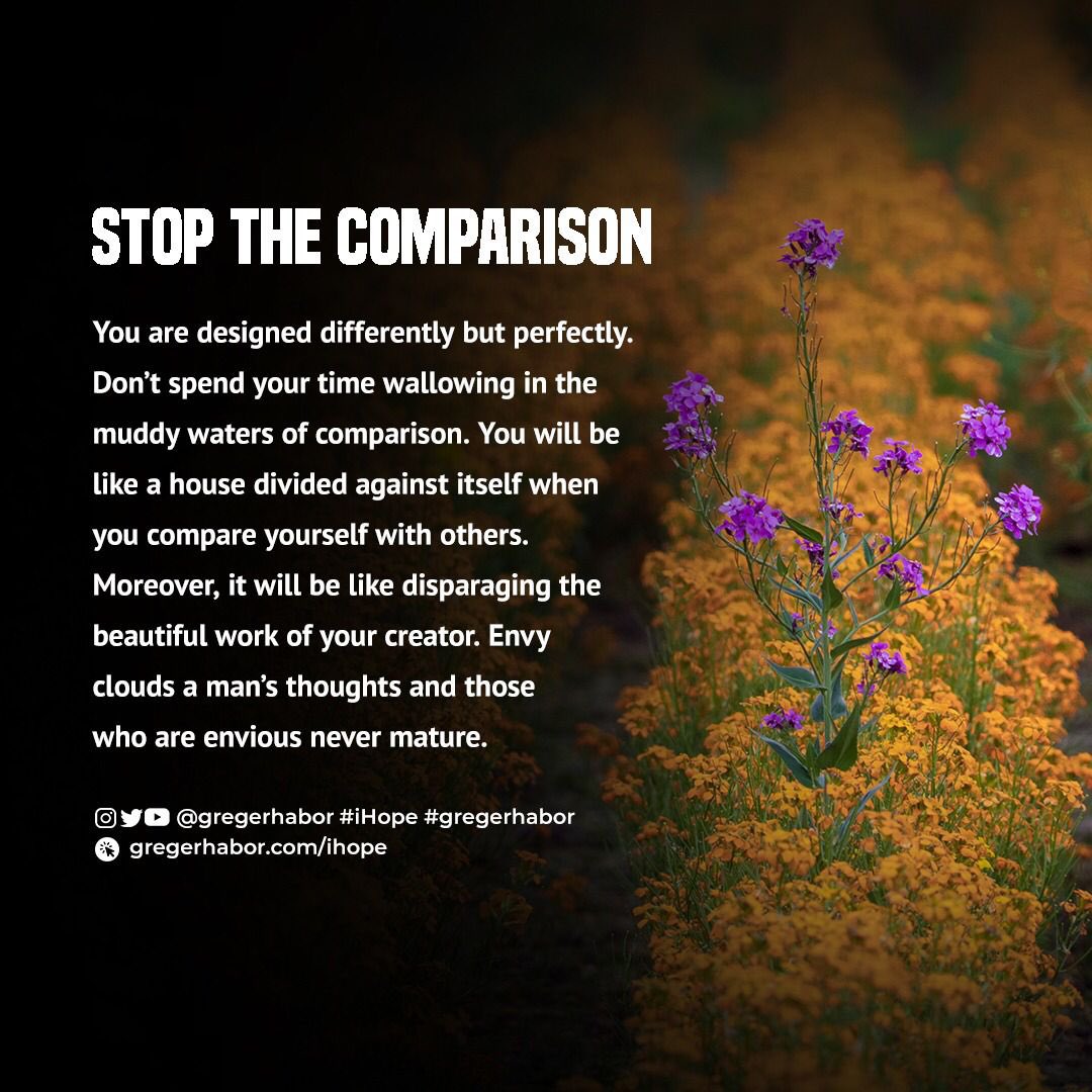 gregerhabor's tweet photo. Those addicted to comparison are slowly committing suicide. Run from it.

#gregerhabor #ihope #spokesman #stopcomparingyourself #stopcomparing #stopcomparingyourselftoothers #stopthecomparison https://t.co/NI4jAH9azt