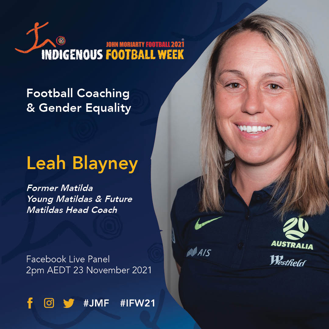 FootballJMF's tweet photo. Catch former @TheMatildas player & Head Coach of #YoungMatildas & #FutureMatildas @LeahBlayney as one of our panellists for a #IFW21 Facebook Live session discussing #GenderEquality and #FootballCoaching.
Join us 2pm AEFT Tues 23 Nov -> https://t.co/K25C1hSZON https://t.co/9kBecgKLjQ