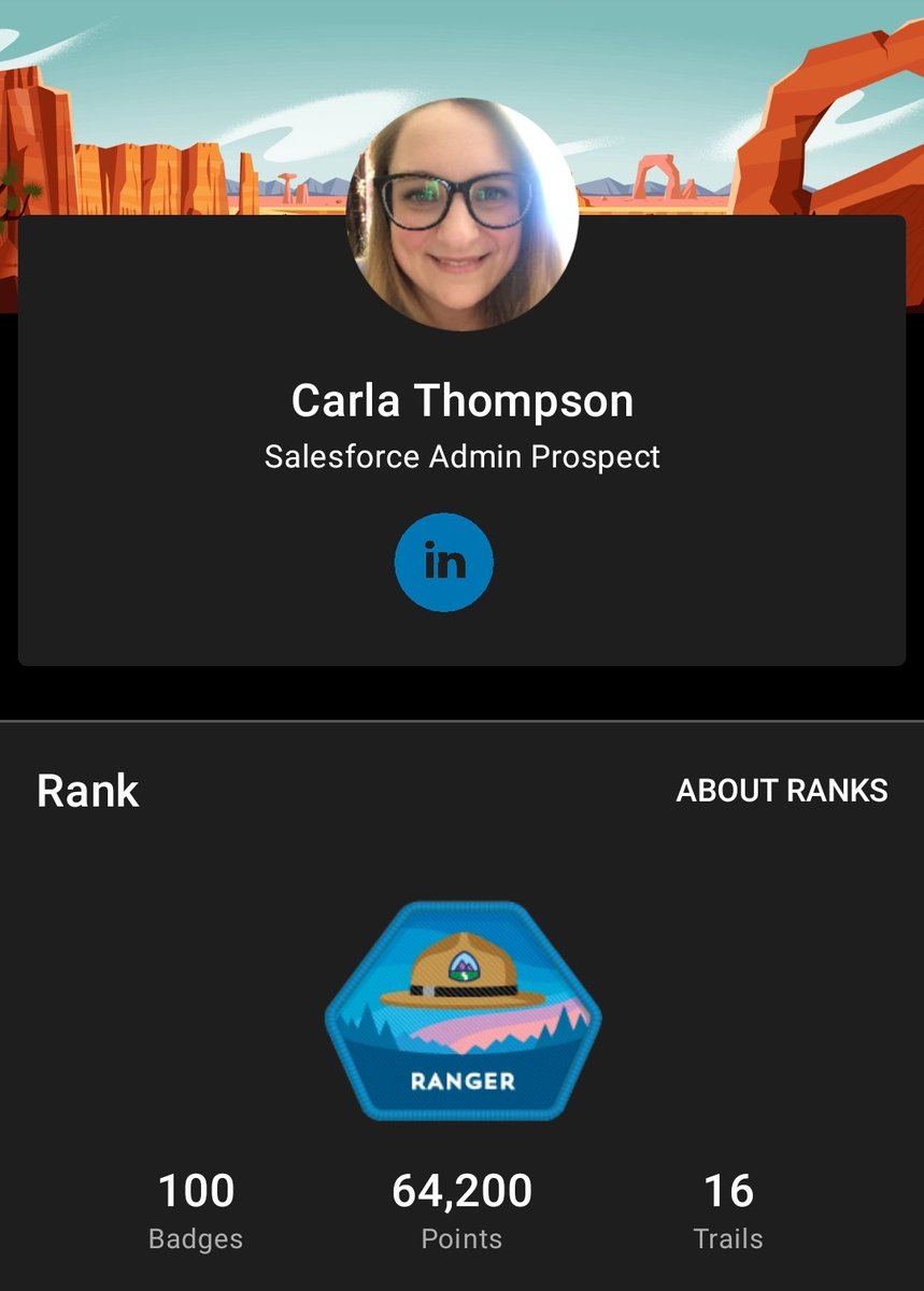 CarlaThompson29's tweet photo. Something happened today! And on the 22nd I make my 4th attempt at that Admin Exam. It beat me by ONE measly question last month, but I'm going to win this time! #TrailheadRanger #Trailhead #Trailblazers #Salesforce #AwesomeAdmins #SalesforceMilitary https://t.co/MsDdr4AnQF