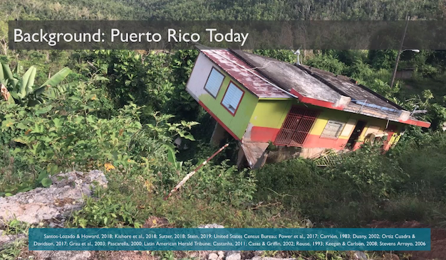Nataleecoffee's tweet photo. In 2018, 4,645 people perished in PR due to catastrophic Hurricane Maria. PhD candidate, @FeelingFisky, discusses how future tragedies can be prevented &amp; how #decolonial &amp; #just futures can be achieved amongst Native populations. 
#NREMseminar
Learn more: https://t.co/kY7fp3g5g0 https://t.co/HyzwFavqpH