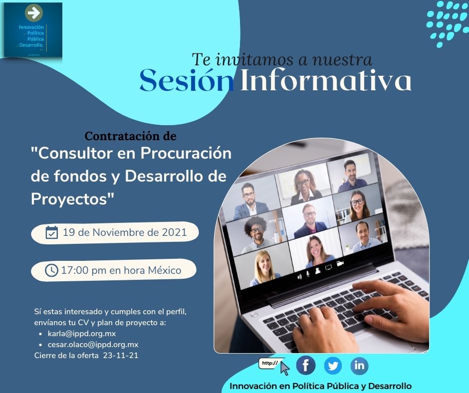 IPPDac's tweet image. ¡Te esperamos en nuestra sesión informativa! 
Viernes 19 de noviembre a las 17:00 hrs, hora México. bit.ly/3Cxrrrq
Daremos los detalles de nuestra contratación para "Consultor en Procuración de Fondos y Desarrollo de Proyectos".
Oferta completa:bit.ly/3o41KsY