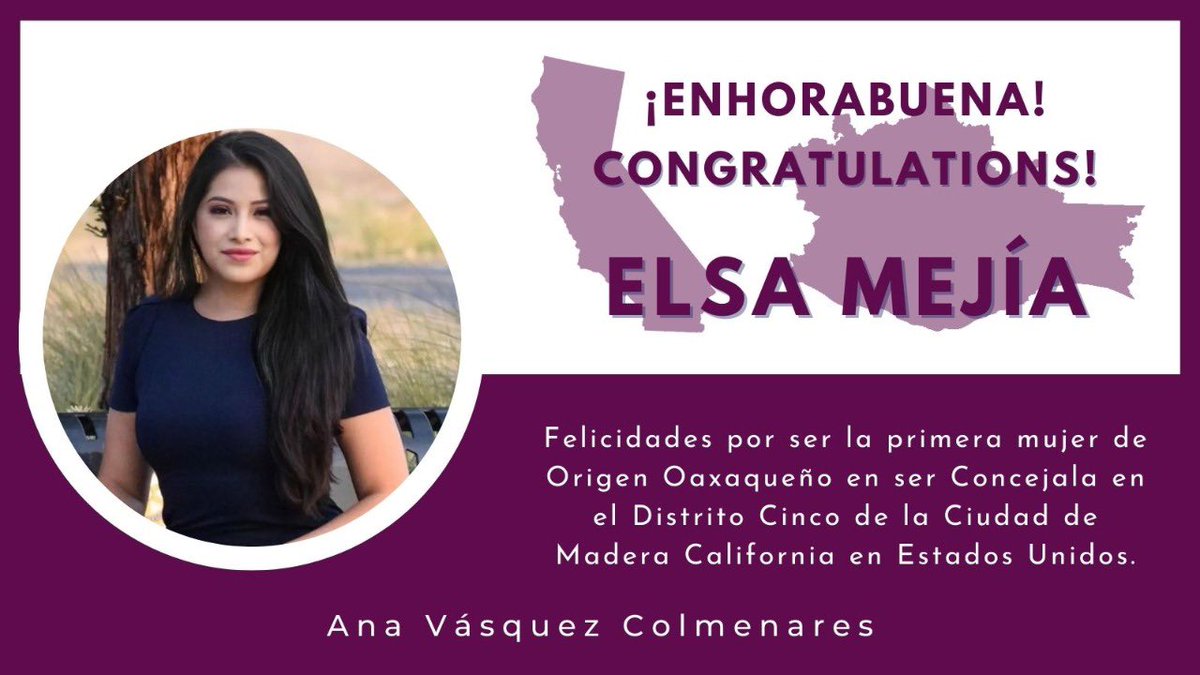 anavasquezc's tweet photo. Felicito a @ElectElsaMejia por su designación como Concejala en el Distrito Cinco de la Ciudad de Madera California en Estados Unidos. Es increíble que cada vez más mujeres accedan a puestos de poder. #RompamosElTechoDeCristal https://t.co/u6xGviZgO7