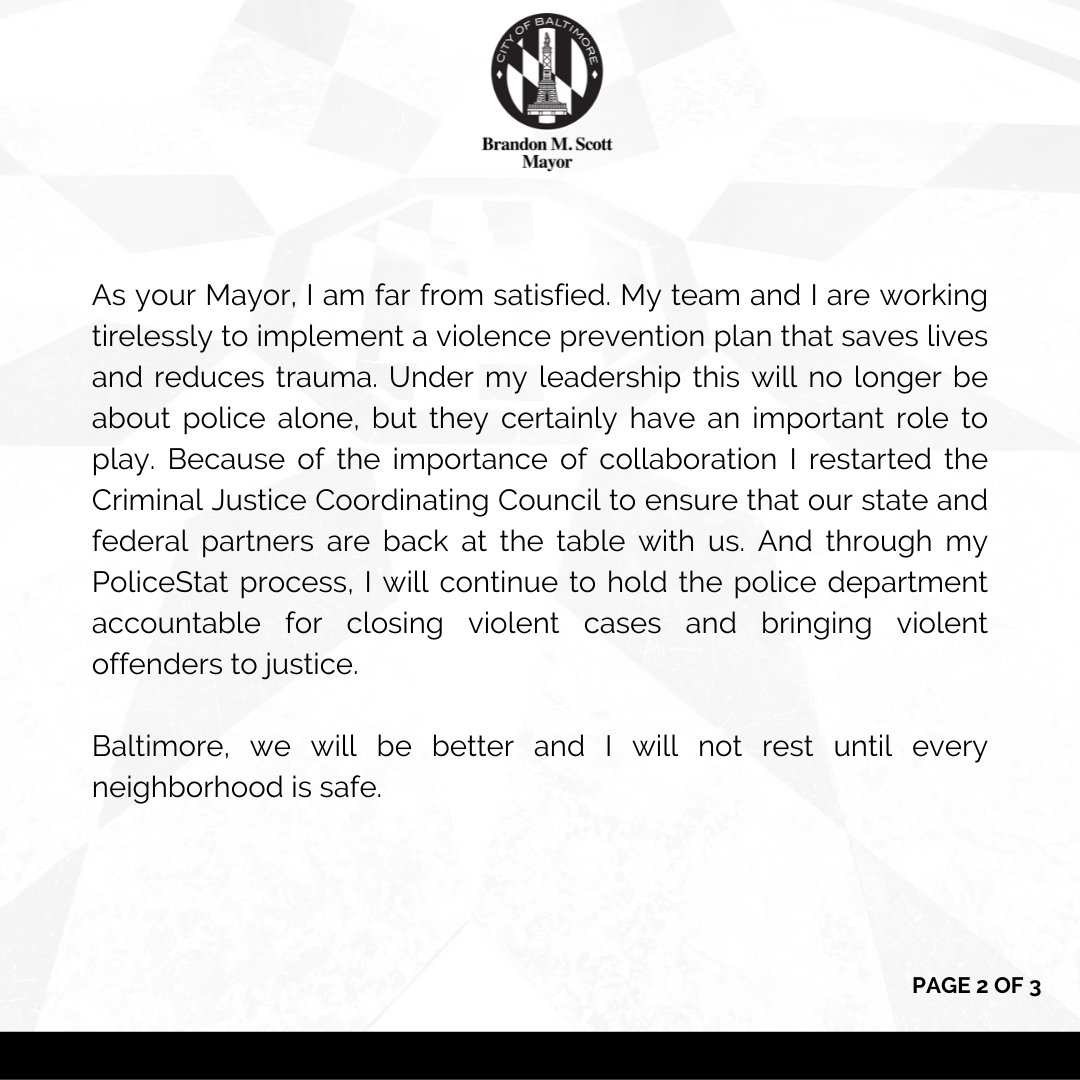 MayorBMScott's tweet photo. I am outraged that Baltimore recorded its 300th homicide of the year tonight. This number provokes more than just pain and disappointment over the sheer loss of life; it forces us to think about the families and communities that will forever be impacted. 

Full statement below. https://t.co/au5RmqLDrR