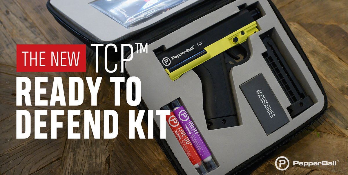 RealPepperBall's tweet photo. Introducing the ALL NEW PepperBall® TCP™ Ready to Defend Kit. Everything you need for non-lethal protection, including:

 • 1 TCP Launcher
 • 6 Live + 6 Practice Projectiles
 • 10 pk of CO2 Cartridges
 • 1 Spare Magazine
 • &amp; more

Get yours today! https://t.co/D67Jx4n3qj https://t.co/V4SyF6mP5U