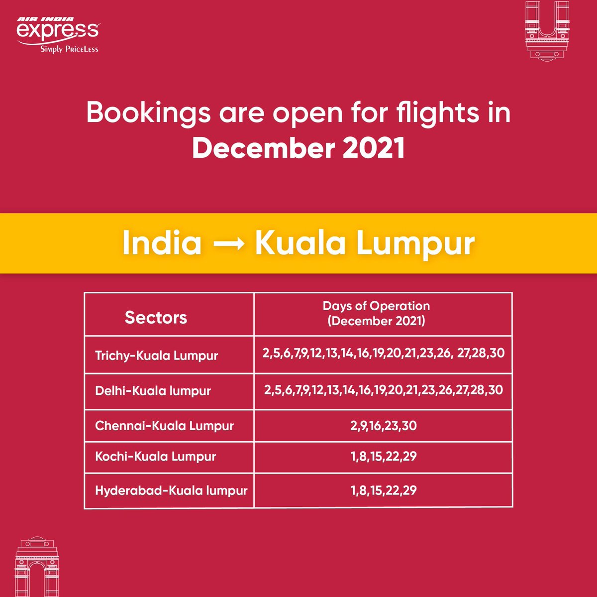 Trichiites's tweet photo. Air India Express's flight schedule for TRICHY - KUALA LUMPUR route for December,2021 at Tricjy Airport.
@aaiTRZairport #FlyWithIX #aviation #Singapore #India https://t.co/T0vUbpJEpU