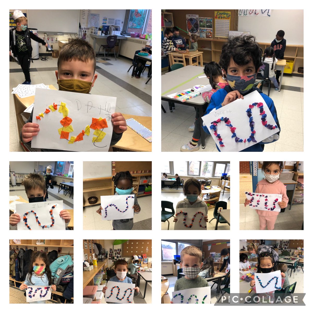 grefrench's tweet photo. These little Grizzlies worked so hard on creating their own patterns!! Amazing job K2!! 👏👏👏#ocsbKinderMath @StGregoryOCSB https://t.co/i8Uqk2xr5B
