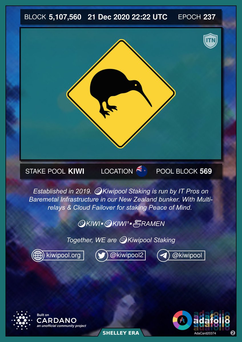 In celebration of our #OG SPO brother <a href="/viperstakepool/">VIPER Staking Team</a>  and the team of Scientific Geniuses at <a href="/adafolio1/">adafolio | AdaCards NFT</a> we're giving away an 'Uncommon' KIWI #ADACard #CNFT

Like, Retweet and Follow <a href="/adafolio1/">adafolio | AdaCards NFT</a> to be in to win &amp; check them out

Give me a follow too if you want 🥝

#Cardano #NFT