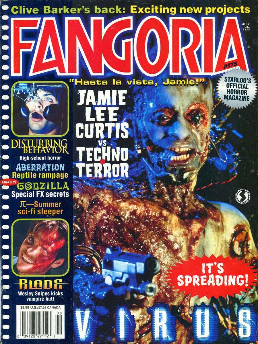 On January 15, 1999, Virus infected theaters! #Virus #Fangoria175 #JamieLeeCurtis
#DonaldSutherland #WilliamBaldwin #JoannaPacuła
#MarshallBell