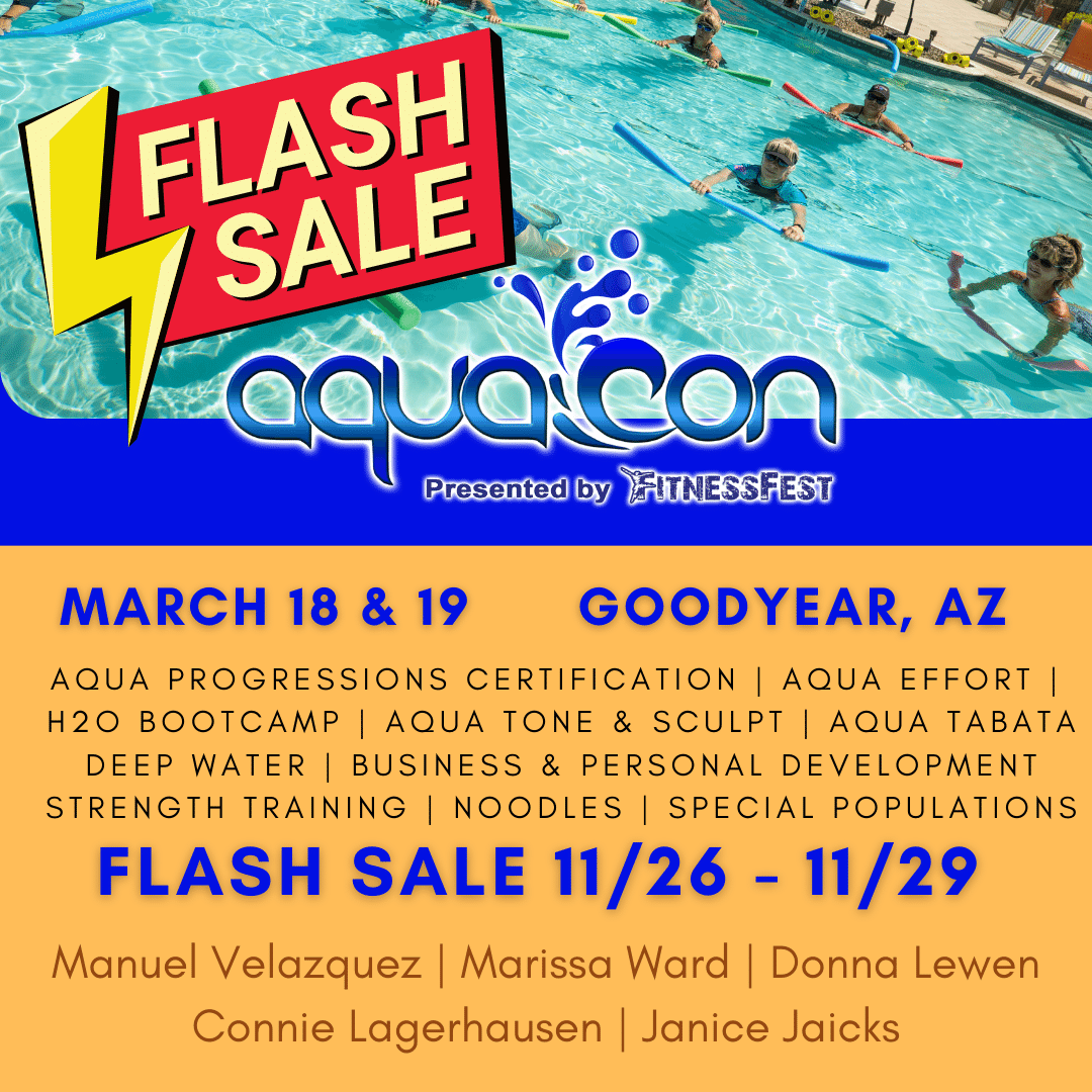 FitnessFest's tweet photo. FLASH SALE IS COMING!

Black Friday through Cyber Monday, you'll have the chance to get a whole weekend of aqua training for less than a new pair of shoes! Who's ready for AquaCon 2022?!? https://t.co/6DsIl7b8Z7