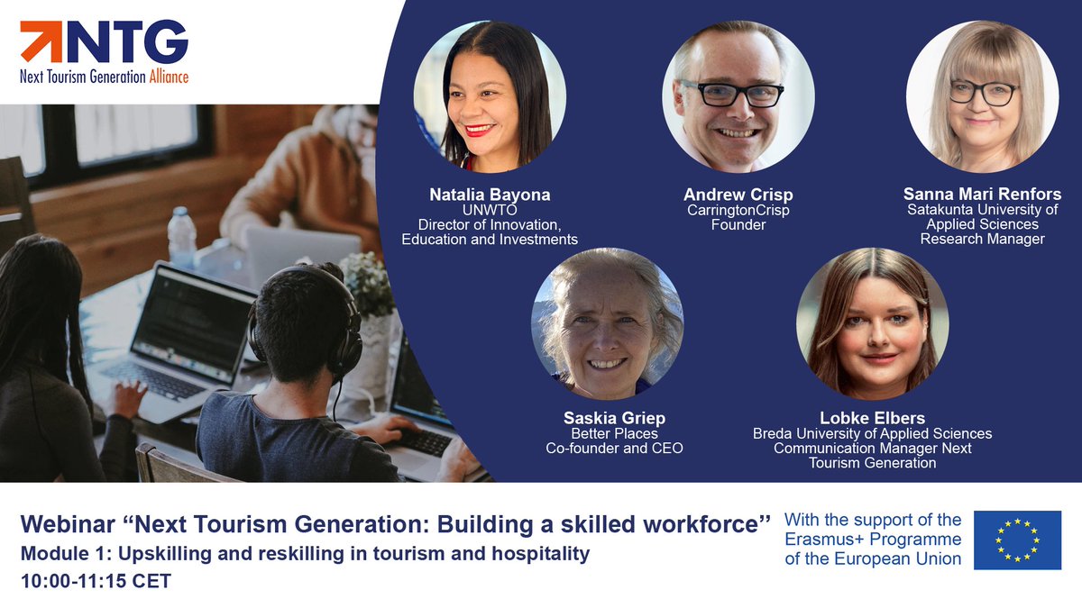 UNWTOAcademy's tweet photo. . 🛡️💻#NextTourismGeneration's webinar: Building a skilled workforce @NTGalliance
🗣️Today @UNWTO's @NataliaBayona will be joining the session to talk about how to up-skill and re-skill tourism and hospitality!
⏰ 10h00 CET
Register here👇 https://t.co/QAYikF2uO0 https://t.co/3WcGm4h7KQ