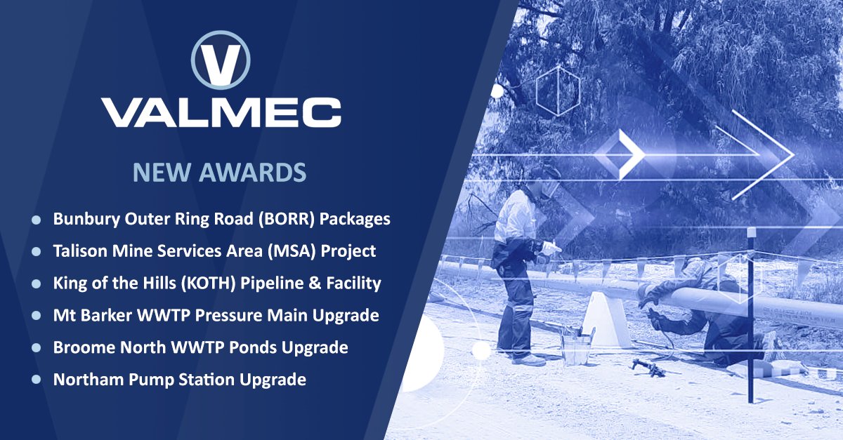 ValmecLimited's tweet photo. Valmec continues to build momentum from the strong growth platform set in 2021, by securing a number of new contracts with both new and recurring clients, which will see our Energy and Infrastructure divisions grow into 2022.
#Valmec #Awards #Contracts #Energy #Infrastructure https://t.co/QNYVh8XRLQ