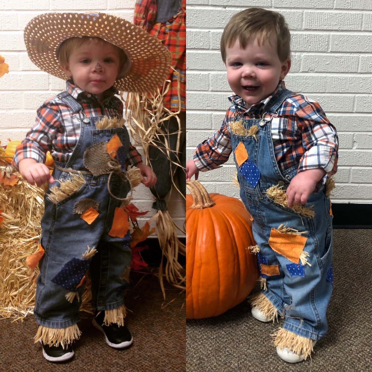 Scarecrow Day at <a href="/lc_alvarado/">AlvaradoLC</a>!  Same overalls, 6 years apart!  Cutest scarecrows ever!  <a href="/Burnes_William/">William Burnes</a> #AlvaradoExcellence