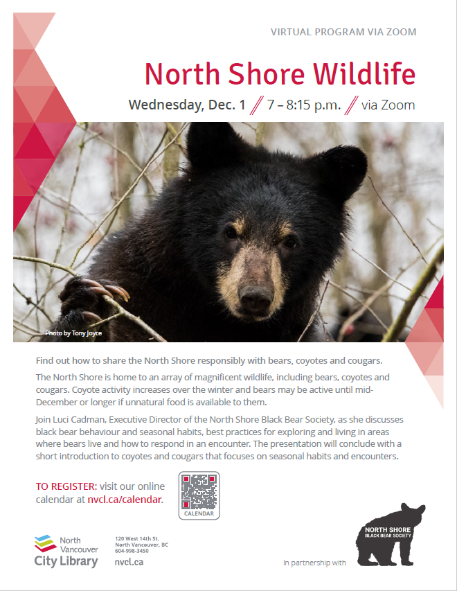 #NorthVan is home to an array of magnificent wildlife, including bears, coyotes and cougars. Do you know what to do if you encounter one?

Join the <a href="/NSBBSociety/">NSBBS</a> on Dec. 1 for a virtual presentation to learn how to live alongside them. Register online: ow.ly/IbXs50GQppv